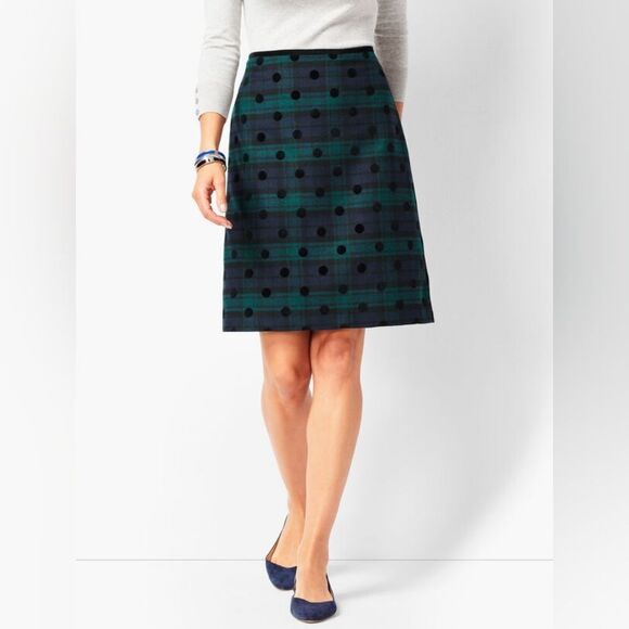 Black Watch velvet polka dot Plaid A-Line Skirt size s us 4 new no tag - Picture 1 of 8